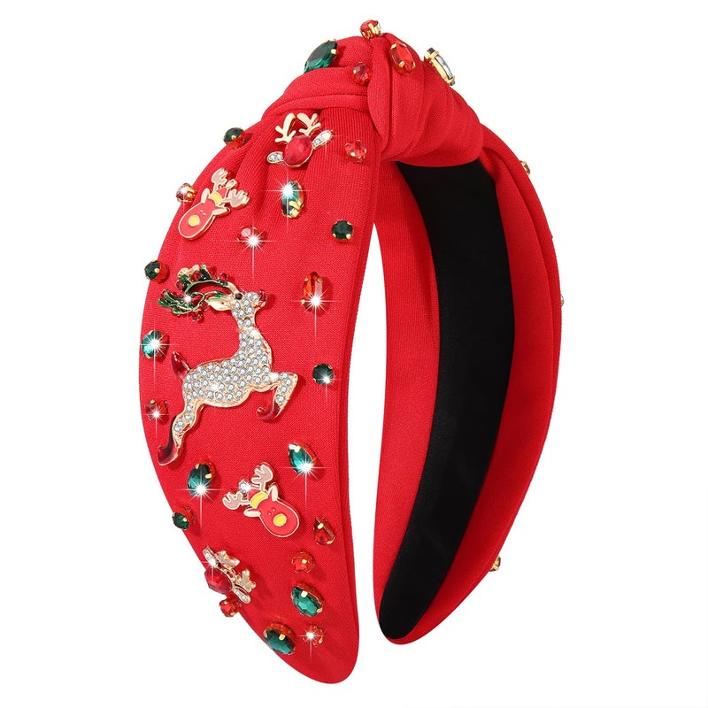 MOLOCH Christmas Headband for Women Christmas Reindeer Knotted Headband Jeweled Crystal Xmas Head Band Xmas Decorations Gifts - Image 1